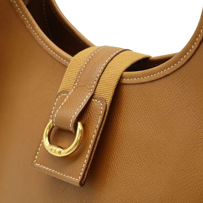 Hermes Saco Shoulder Bag 2-Way Courchevel Leather Natural Brown Gold