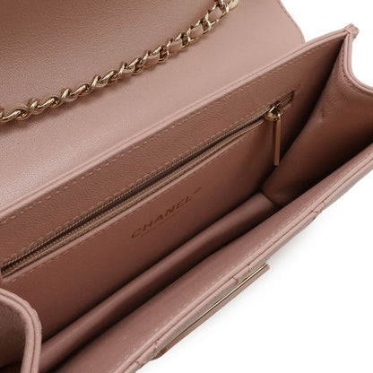 Chanel Beauty Lock Quilted CC Logo Flap Chain Shoulder Bag Leather Pink Gold