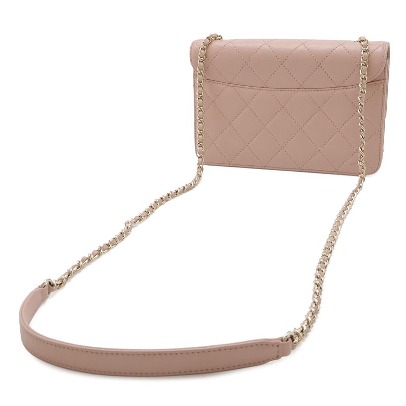 Chanel Beauty Lock Quilted CC Logo Flap Chain Shoulder Bag Leather Pink Gold