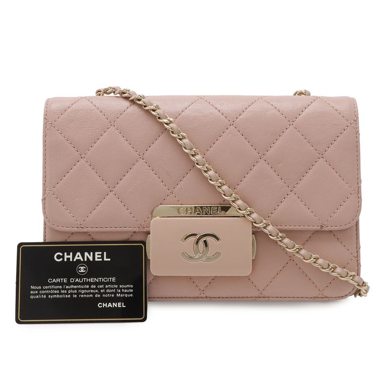 Chanel Beauty Lock Quilted CC Logo Flap Chain Shoulder Bag Leather Pink Gold
