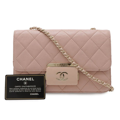 Chanel Beauty Lock Quilted CC Logo Flap Chain Shoulder Bag Leather Pink Gold