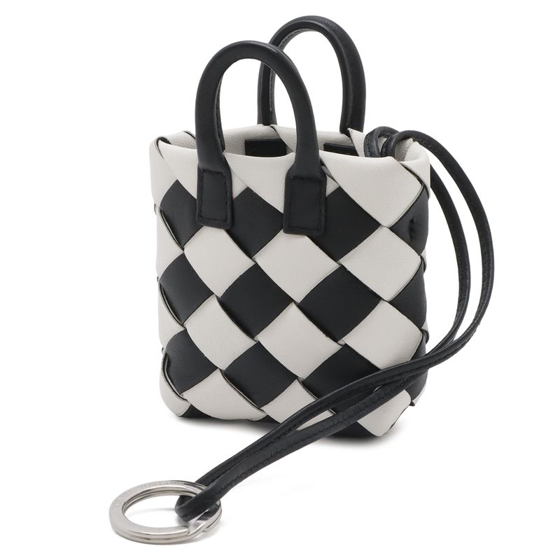 Bottega Veneta Charm Key Holder Mini Pouch Leather White Black