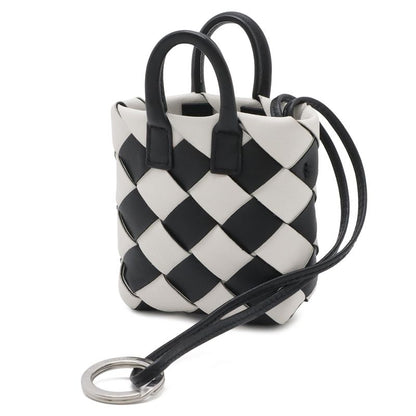 Bottega Veneta Charm Key Holder Mini Pouch Leather White Black