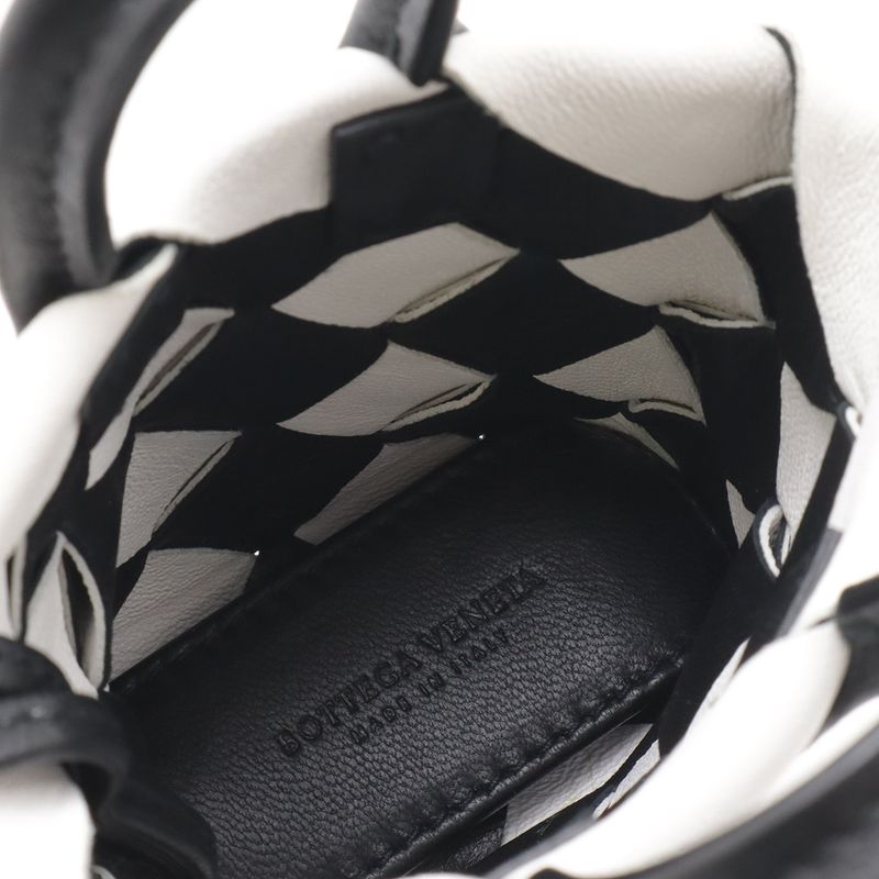 Bottega Veneta Charm Key Holder Mini Pouch Leather White Black
