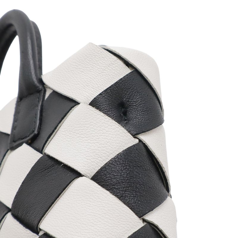 Bottega Veneta Charm Key Holder Mini Pouch Leather White Black