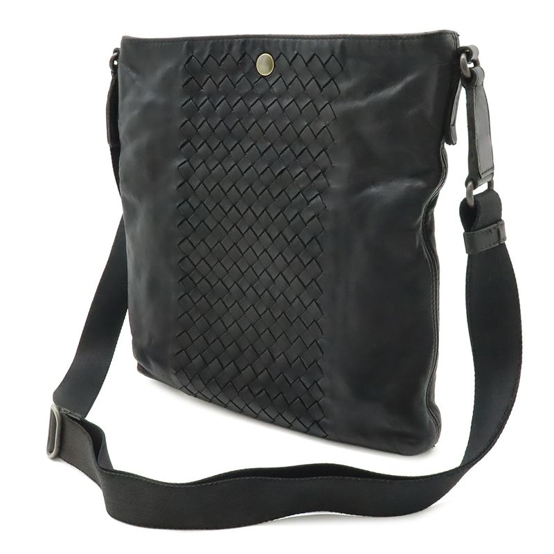 Bottega Veneta Intrecciato Shoulder Bag Crossbody Leather Black