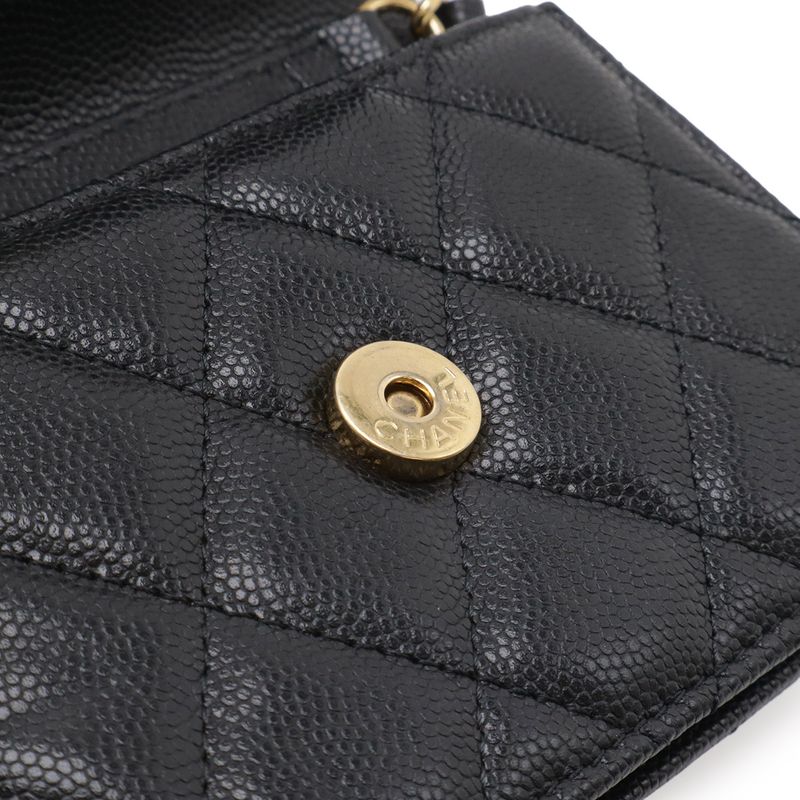 Chanel Quilted CC Logo Belt Bag Chain Pouch Caviar Leather Black Gold