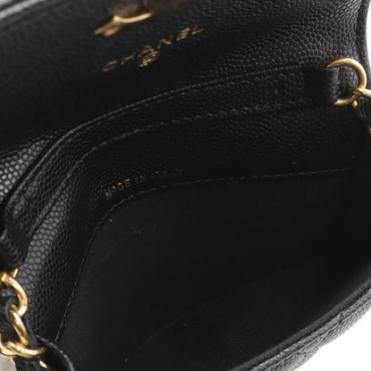 Chanel Quilted CC Logo Belt Bag Chain Pouch Caviar Leather Black Gold