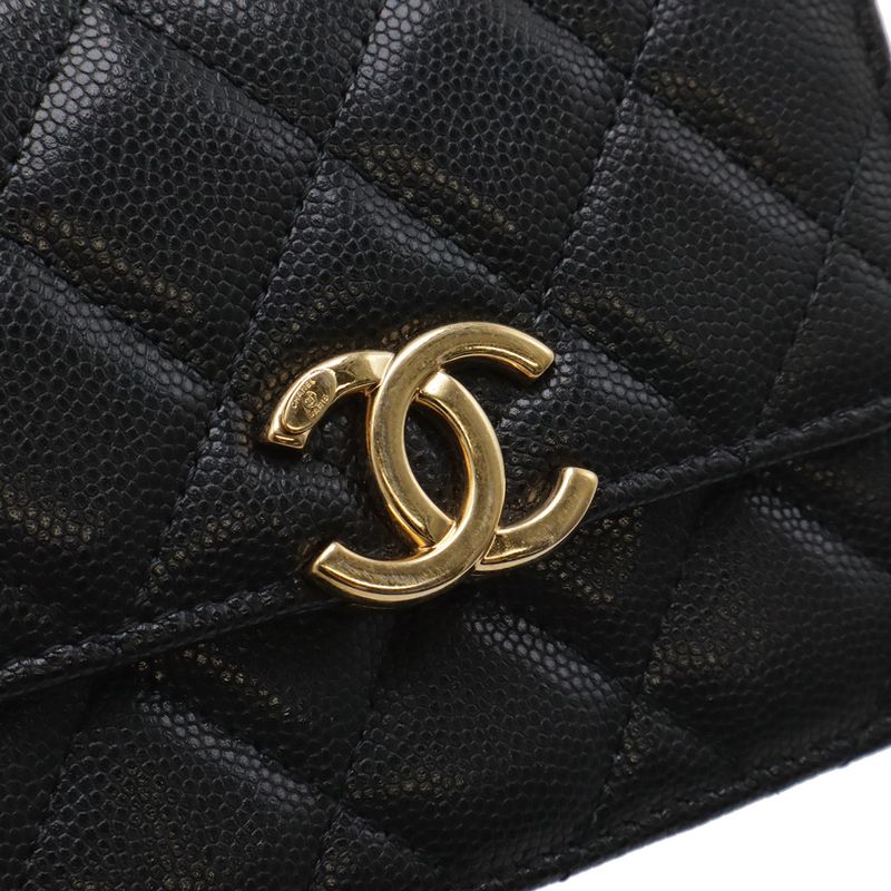 Chanel Quilted CC Logo Belt Bag Chain Pouch Caviar Leather Black Gold
