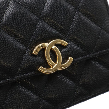 Chanel Quilted CC Logo Belt Bag Chain Pouch Caviar Leather Black Gold
