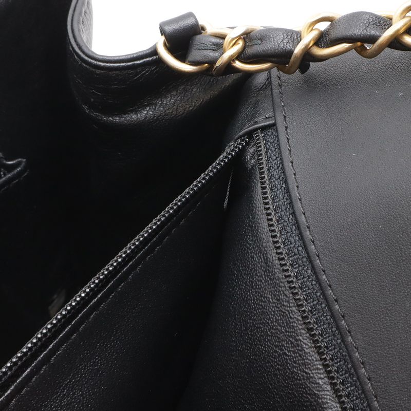 Chanel Quilted Stitch Top Handle 2-Way Chain Shoulder Bag Leather Black Gold