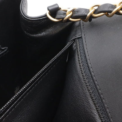 Chanel Quilted Stitch Top Handle 2-Way Chain Shoulder Bag Leather Black Gold