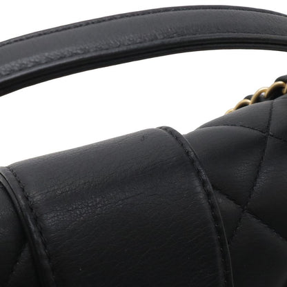 Chanel Quilted Stitch Top Handle 2-Way Chain Shoulder Bag Leather Black Gold
