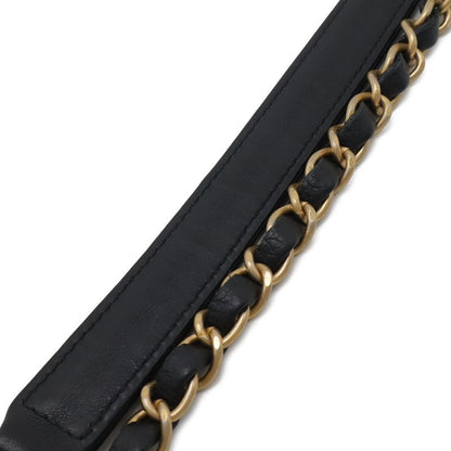 Chanel Quilted Stitch Top Handle 2-Way Chain Shoulder Bag Leather Black Gold