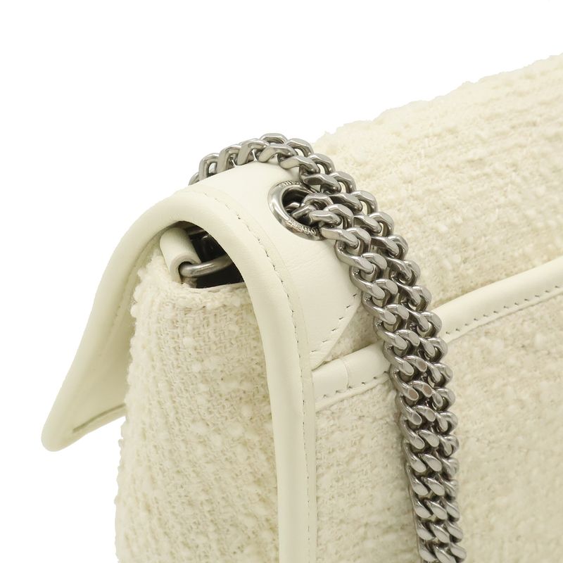 Saint Laurent Paris Yves YSL Niki Baby Chain Shoulder Cles Tweed Leather White