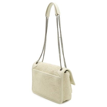 Saint Laurent Paris Yves YSL Niki Baby Chain Shoulder Cles Tweed Leather White