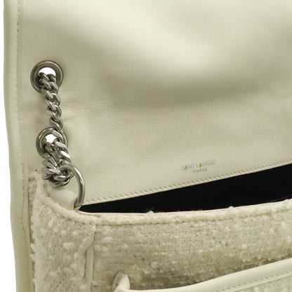 Saint Laurent Paris Yves YSL Niki Baby Chain Shoulder Cles Tweed Leather White
