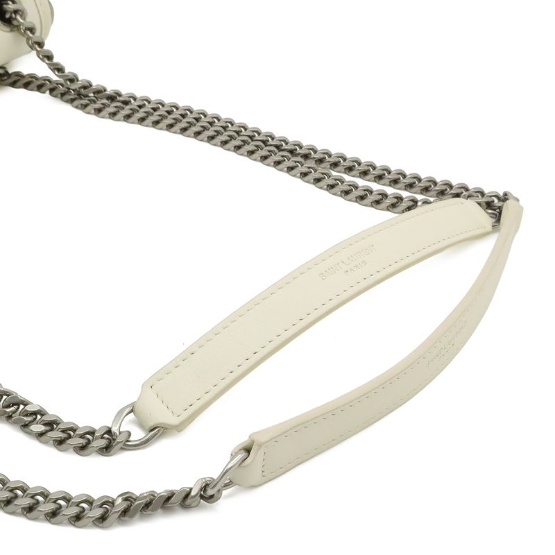Saint Laurent Paris Yves YSL Niki Baby Chain Shoulder Cles Tweed Leather White