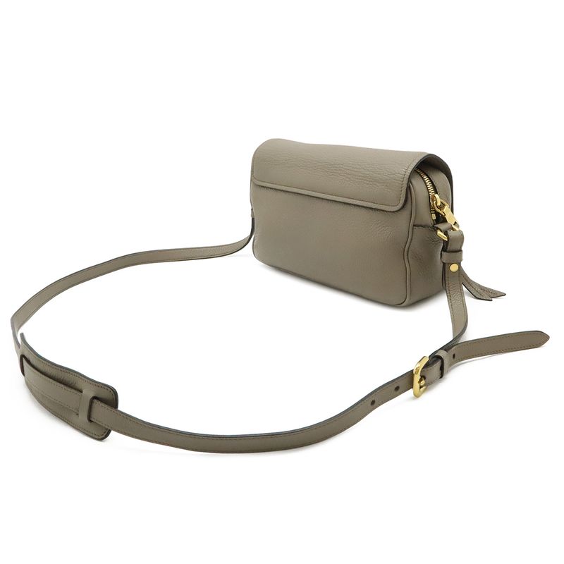 Prada Pochette Shoulder Bag Flap Crossbody Leather Gray Gold