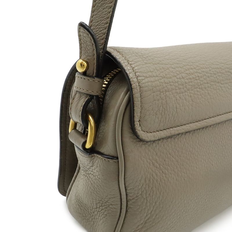 Prada Pochette Shoulder Bag Flap Crossbody Leather Gray Gold