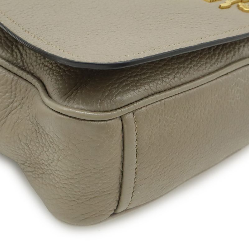 Prada Pochette Shoulder Bag Flap Crossbody Leather Gray Gold