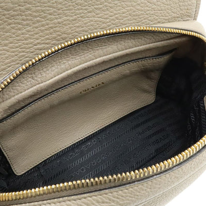 Prada Pochette Shoulder Bag Flap Crossbody Leather Gray Gold