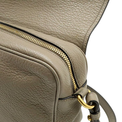 Prada Pochette Shoulder Bag Flap Crossbody Leather Gray Gold