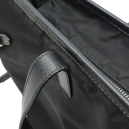 Prada Triangle Logo Tote Large Shoulder Bag Nylon Enamel Leather Nero Black