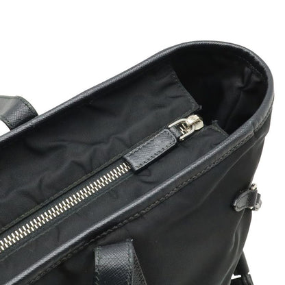 Prada Triangle Logo Tote Large Shoulder Bag Nylon Enamel Leather Nero Black