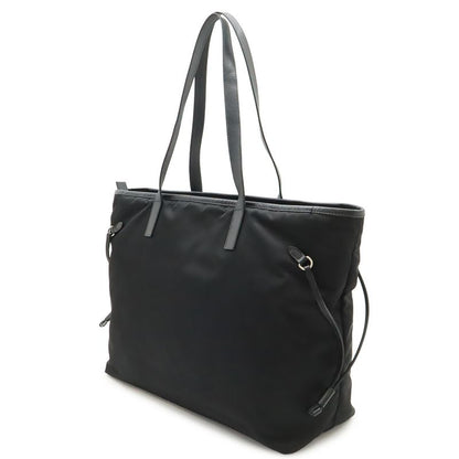 Prada Triangle Logo Tote Large Shoulder Bag Nylon Enamel Leather Nero Black
