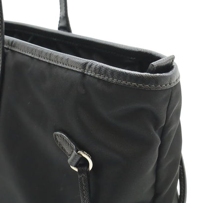 Prada Triangle Logo Tote Large Shoulder Bag Nylon Enamel Leather Nero Black