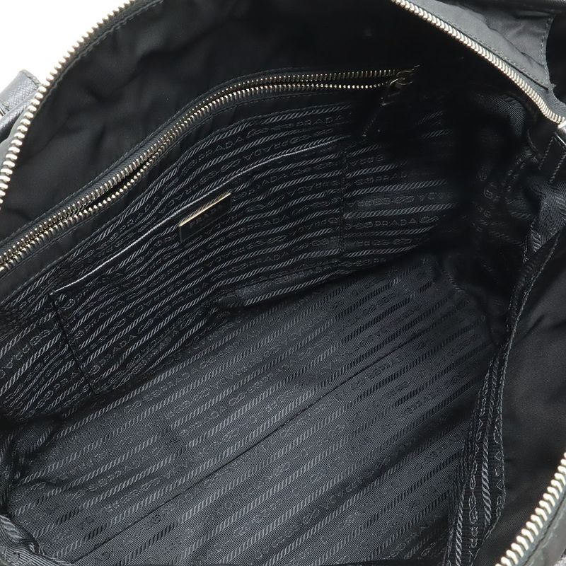 Prada Triangle Logo Tote Large Shoulder Bag Nylon Enamel Leather Nero Black