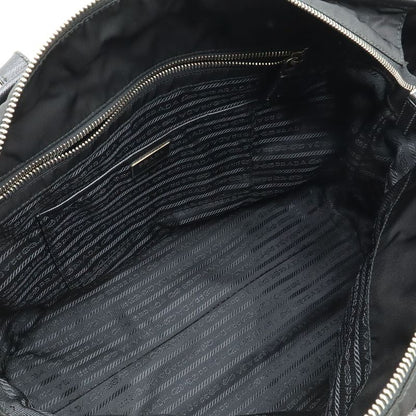 Prada Triangle Logo Tote Large Shoulder Bag Nylon Enamel Leather Nero Black