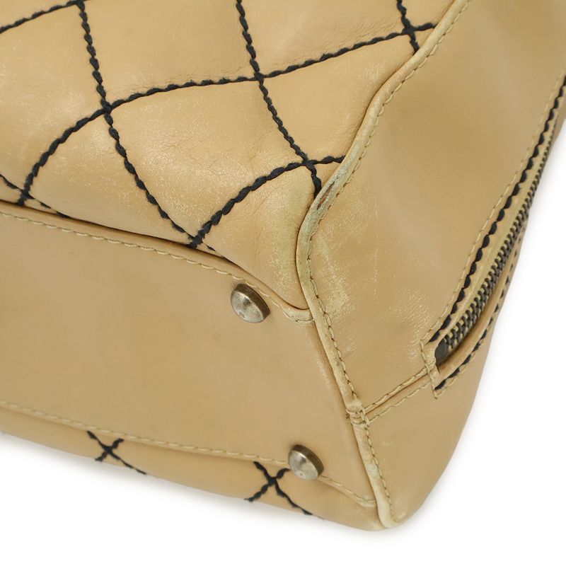 Chanel Wild Stitch Mini Boston Bag Leather Beige Gold Pouch Out of Stock