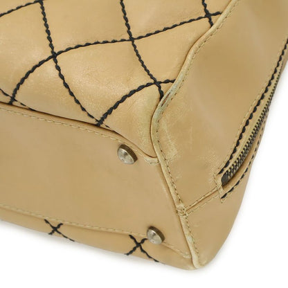 Chanel Wild Stitch Mini Boston Bag Leather Beige Gold Pouch Out of Stock