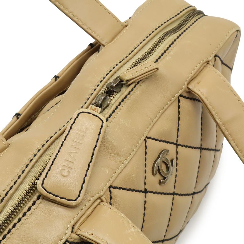 Chanel Wild Stitch Mini Boston Bag Leather Beige Gold Pouch Out of Stock