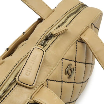Chanel Wild Stitch Mini Boston Bag Leather Beige Gold Pouch Out of Stock