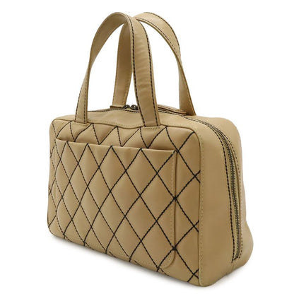 Chanel Wild Stitch Mini Boston Bag Leather Beige Gold Pouch Out of Stock