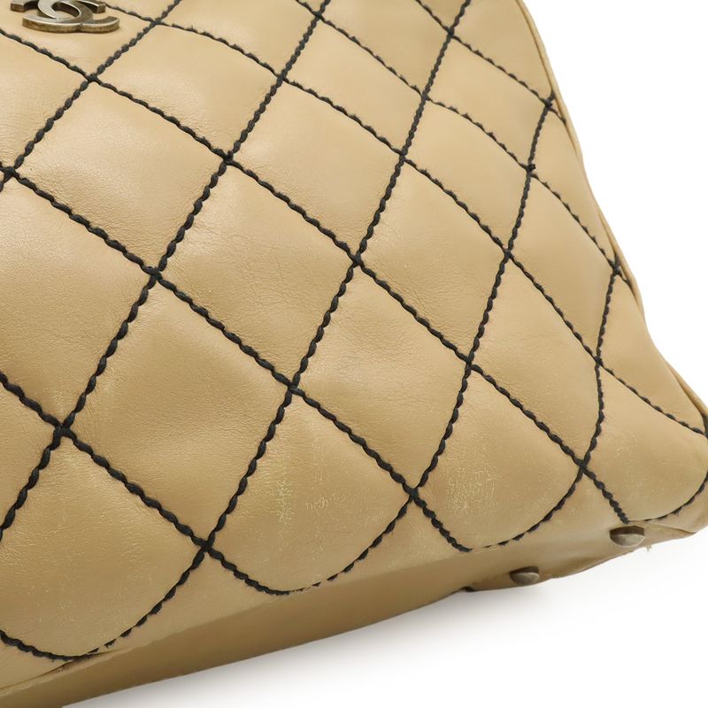 Chanel Wild Stitch Mini Boston Bag Leather Beige Gold Pouch Out of Stock