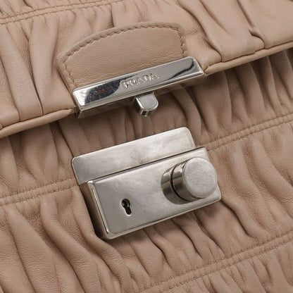 Prada Nappa Gaufre Shoulder Bag Chain Gathered Leather Beige Silver