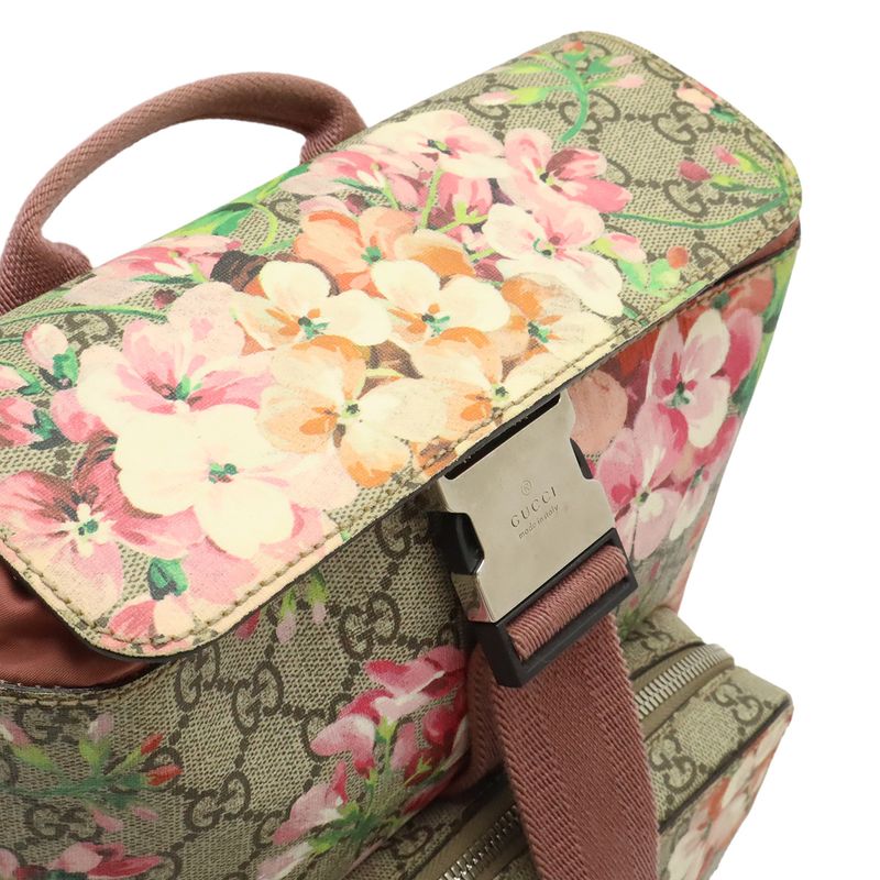 Gucci GG Blooms Supreme Backpack Flower Floral Pattern Beige Pink Multicolor