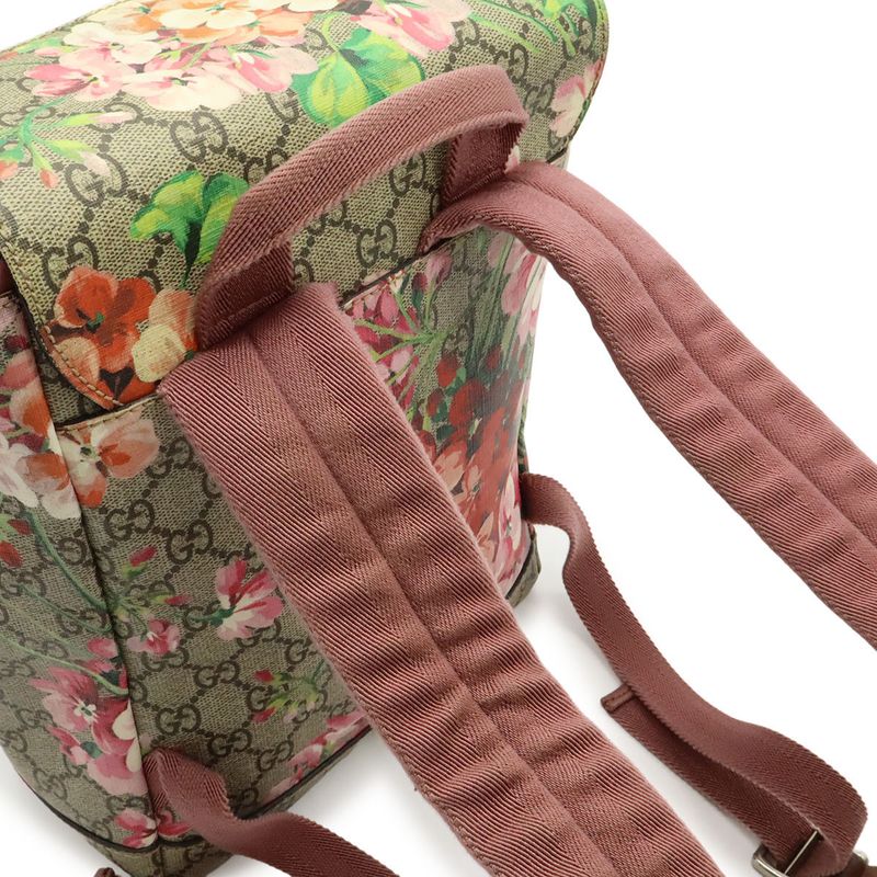 Gucci GG Blooms Supreme Backpack Flower Floral Pattern Beige Pink Multicolor