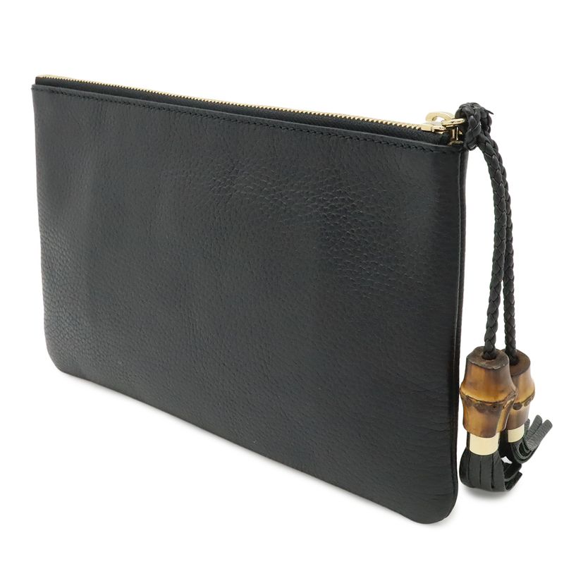 Gucci Bamboo Tassel Clutch Pouch Depth Leather Black