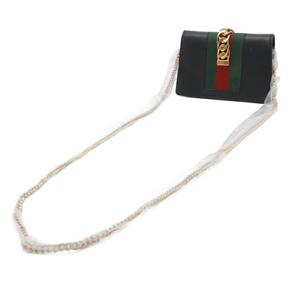 Gucci Sylvie Web Line Mini Chain Shoulder Bag Pochette 2-Way Clutch Leather