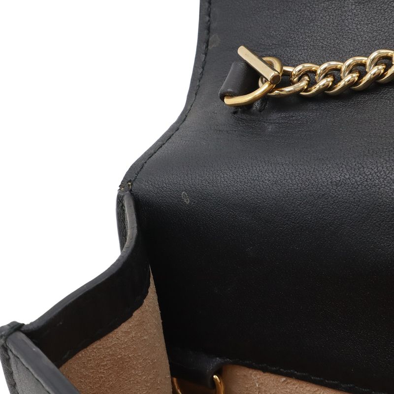 Gucci Sylvie Web Line Mini Chain Shoulder Bag Pochette 2-Way Clutch Leather