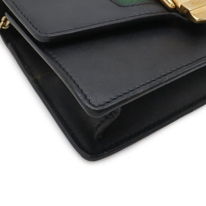Gucci Sylvie Web Line Mini Chain Shoulder Bag Pochette 2-Way Clutch Leather
