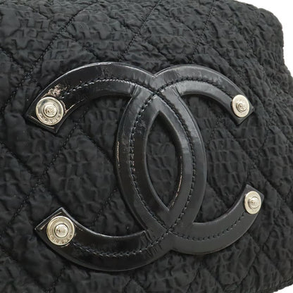 Chanel CC Logo Chain Shoulder Bag Gather Nylon Enamel Black Silver