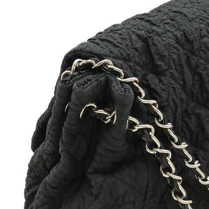 Chanel CC Logo Chain Shoulder Bag Gather Nylon Enamel Black Silver
