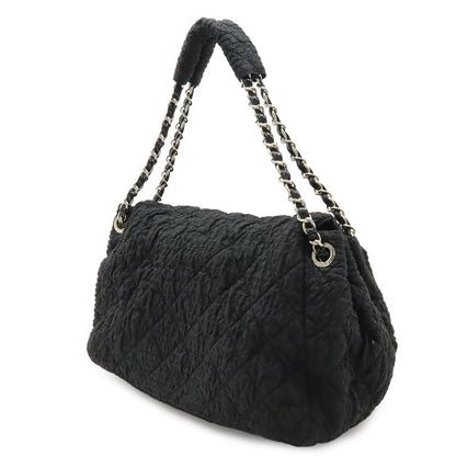 Chanel CC Logo Chain Shoulder Bag Gather Nylon Enamel Black Silver