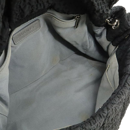Chanel CC Logo Chain Shoulder Bag Gather Nylon Enamel Black Silver